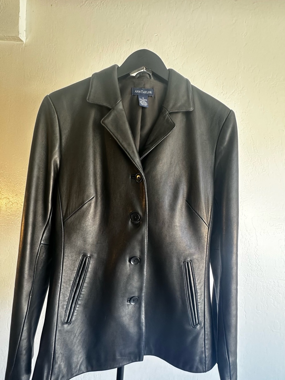 Vintage Ann Taylor Black Leather Button-Front Blazer Jacket